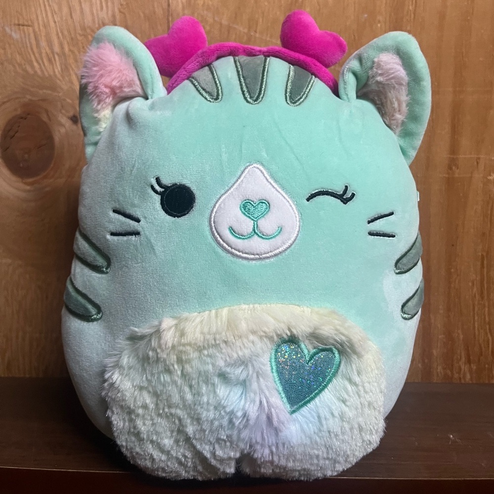 Squishmallows 5" Corinna the Winking Teal Cat with Valentine's Headband
